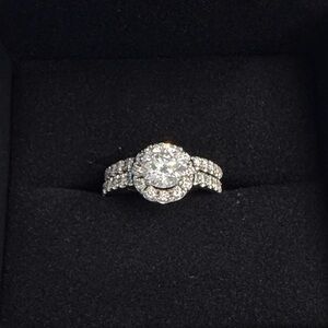 Tolkowsky (2 Carat TW) 1.46CT Halo Engagement Ring and Wedding Band.  14K Gold